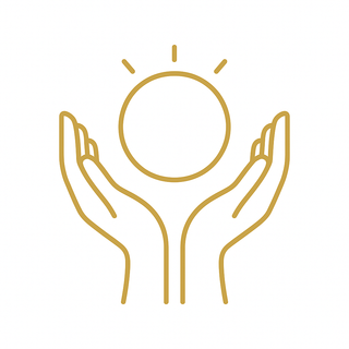 “Minimalist gold illustration of hands holding light, representing clarity, confidence, and coaching support.”